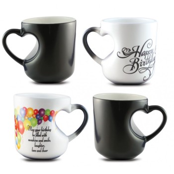 Personalised Heart Cut Handle Printed Mugs