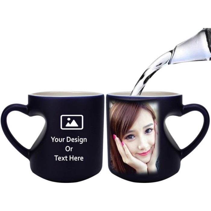 Personalised Heart Cut Handle Printed Mugs